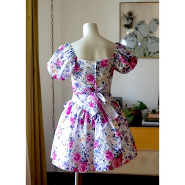 Vintage Floral Party Dress - 1980s, 1990s - Princess Bodice, Puff Sleeve, Fit and Flare - Amy Too! by Byer California 
