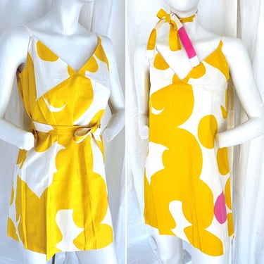 1960s MARIMEKKO SUOMI A-Line Micro Minidress, 1966 Design Research Marimekko, 60s Mod Psychedelic Tunic, Vintage Scandi Modern Couture, XS 
