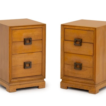 Pair of James Mont Style Mahogany Nightstands