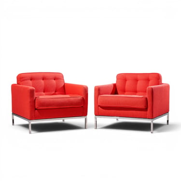 Florence Knoll Mid Century Relaxed Cube Club Lounge Chairs - Pair - mcm 