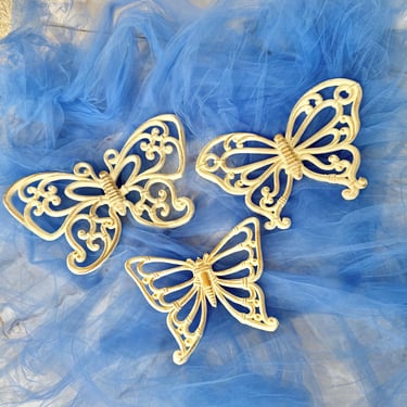 Boho Butterfly Wall Decor, Set 3, Faux Rattan, Faux Bamboo, Homco Vintage 70s 80s Decor 