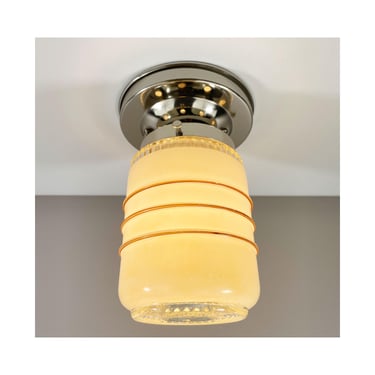 Porch Hall Ceiling Light with Vintage Red Striped Glass Shade - Polished Nickel Fixture - Ready to Hang 