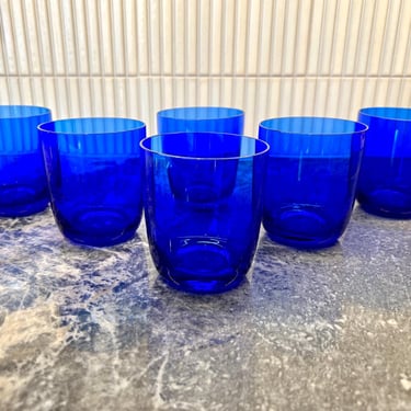 Vintage Set of 6 Cobalt Blue Tumbler Glasses 