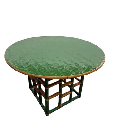 Vintage Green Faux Bamboo & Rattan Round Coffee Table