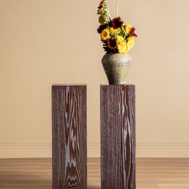 Cerused Oak Pedestals w/ Carved Ball Base, France, 1980's (2 available)