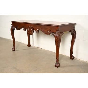 Baker Furniture Georgian Carved Mahogany Console or Sofa Table, Newly Refinished