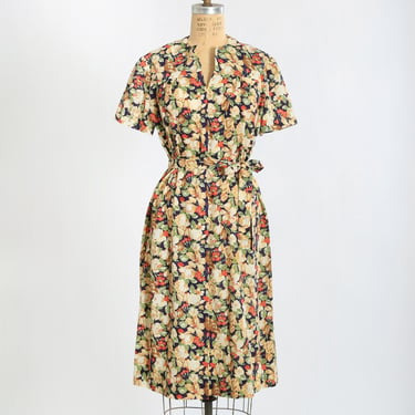 60s dark floral cotton dress 