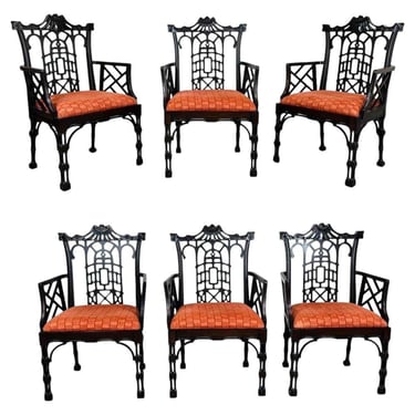 George III Mahogany 'Chinese' Open Armchairs After Thomas Chippendale Circa 1960 
