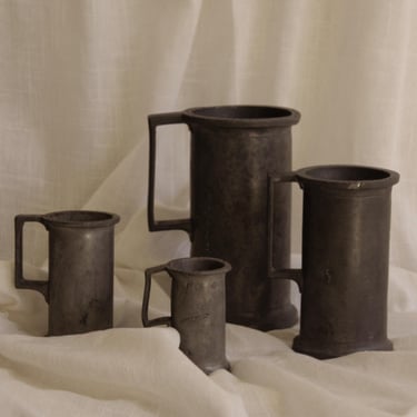 Antique English Pewter Tankard Set of 4 | Graduated Measuring Cups Nested Set | Farmhouse Kitchen Decor | Primitive Collector Gift for Him 