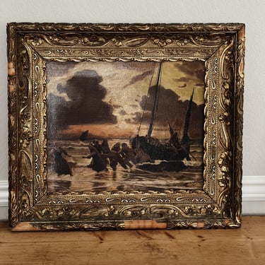 Antique Original French Oil Painting, The Storm That Rises 