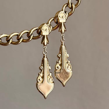 Elegant Vintage 14K Gold Victorian Revival Drop Earrings Antique Style 4.6g 