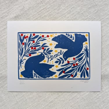 Peace Doves - Handmade Linocut Print - 6x8 inches 