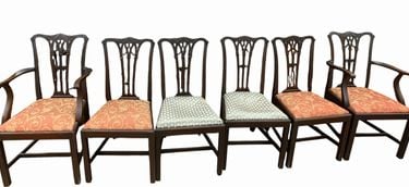 Set of 6 Mahogany Chippendale Chairs, 2 arm, 2 side, 38H 20-22.5W 21D