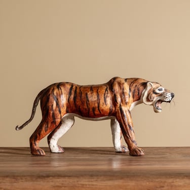 Leather Wrapped Tiger Statue, Mid-20th Century