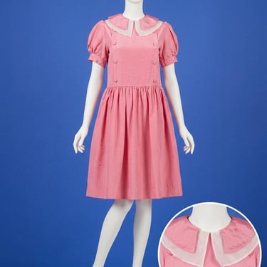 Vintage 1980s Bright Pink Taffeta Babydoll Dress Size M 