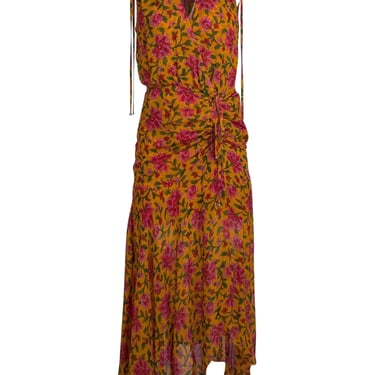 Veronica Beard - Orange w/ Pink & Red Floral Print Sleeveless Midi Dress Sz 4
