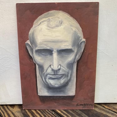 Vintage Lincoln Life Mask Oil Painting Prior To Beard, Based On Early Lincoln circa 1860,  Signed By Artist, Abraham Lincoln Face 
