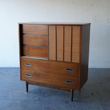 Danish Mid-Century Modern Hooker Furniture Highboy Dresser walnut Cane 