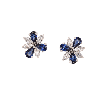 Sapphire & Diamond Floral Stud Earrings
