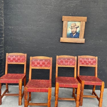 Woven Leather Ranch Chairs/ Set of 4