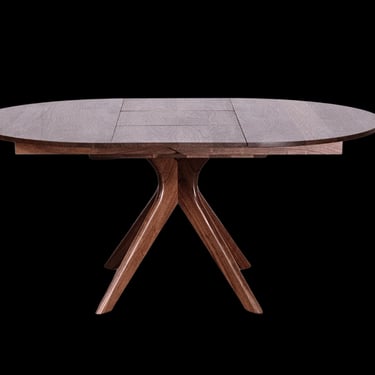 Round Extendable Dining Table - Solid Wood Strata Design with Leaf - Cherry, Walnut, Maple, White Oak - Expanding Table Handmade Ohio 
