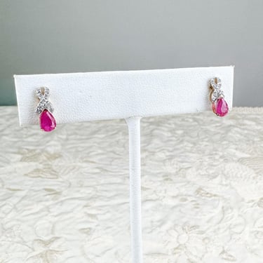 Estate Vintage 14k Gold Ruby and Diamond Stud Earrings 
