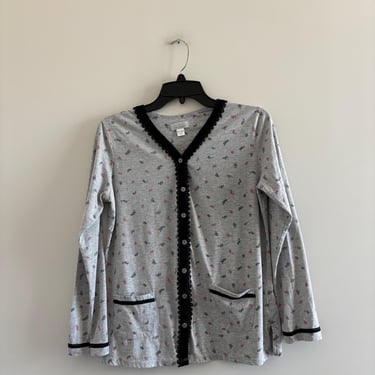 Celestial Dreams Pajama Top Black Gray Leaf Lace Trim Button Up Novelty Women S Lounge Y2K 