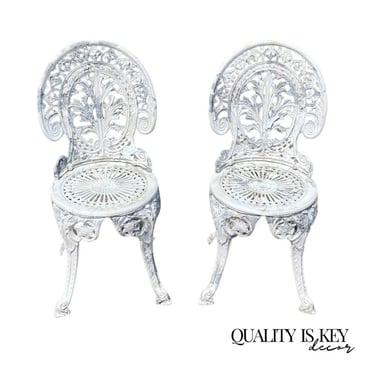 Cast Aluminum Antique Victorian Style Outdoor Garden Bistro Side Chairs - Pair