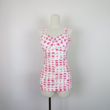 vintage 1950s floral one piece Jantzen swimsuit bathing suit cotton pinup small 