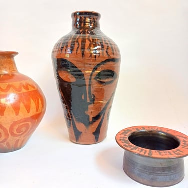 Ceramic Vase with Abstract Face Detail