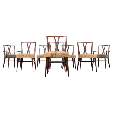 Set of Eight Tommi Parzinger X-Back Mahogany Dining Chairs