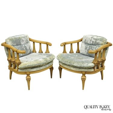 Vintage Hollywood Regency Low Barrel Back Cream Painted Club Lounge Chairs, Pair