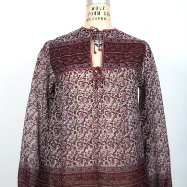70s Vintage Indian Blouse with pretty Floral Block Print design - NEW - DEADSTOCK 