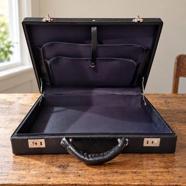 Vintage Black Briefcase | Attache Case Crocodile Pattern | Leather Look Hard Case 