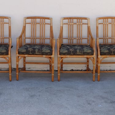 Set of Four Genuine McGuire Balboa Dining Arm Chairs Craftsman Style Vintage 