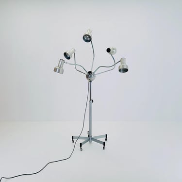 Mid-Century Octopus Industrial Chrome Adjustable Five-Arm Floor Lamp | Space Age 1960s England 