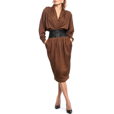 Vintage 1980s Francesca of Damon Silk Wrap Dress, Hourglass Executive Power Dressing 