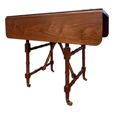 Rare Convertible Bamboo Turned Walnut Drop Leaf Dining Table / Coffee Table 