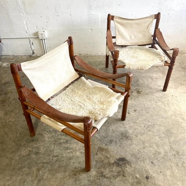 Pair Arne Norell Sirocco Safari Chairs Scandinavian Modern 
