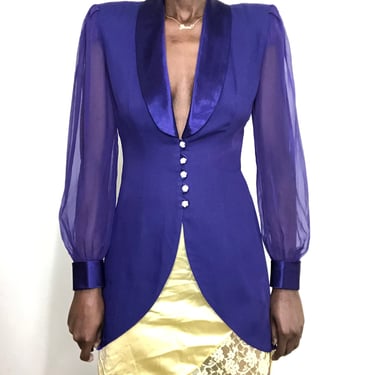 Vintage 80s Sheer Sleeve Smoking Tuxedo Jacket