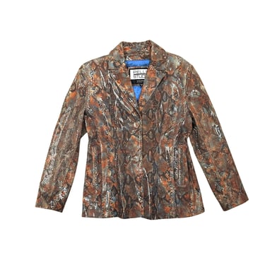 Y2K Pelle Studio Wilsons Leathers Shiny Orange and Blue Snake leather Jacket / Blazer / Medium / Iridescent / 1990s / Grunge / Wet Look 