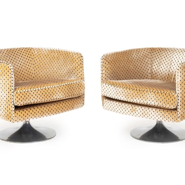 Milo Baughman Style Upholstered Tub Chairs, Pair