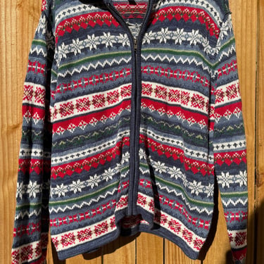 Blue and Red Winter Sweater Tiara International Size Medium Zip Up Sweater Ugly Christmas Sweater, Holiday Sweater, Winter Ski Sweater 