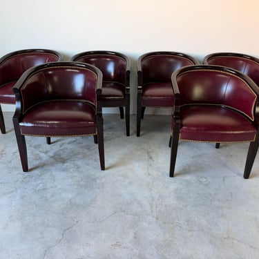 Vintage Hickory Leather Hollywood Regency Style Dining Chairs - Set of 6 