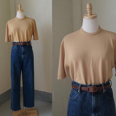 Mustard Yellow Vintage Top | 1960s Crew Neck Pullover | Retro Mod Blouse | Fits Size Large 