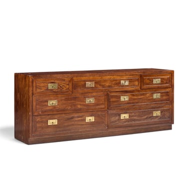 Henredon Campaign Mid Century Oak and Brass Lowboy Dresser - mcm 