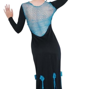Vintage 1980s Evening Dress Black w/Turquoise Knit Open Back Victoria March Chicago Boutique Designer 