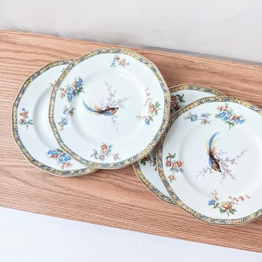 4 Vintage Theodore Haviland Limoges Bamboo Salad Plates/ France/ Bird in the Center/Collectible Replacement/ Mix Match/Woodland/Rare 