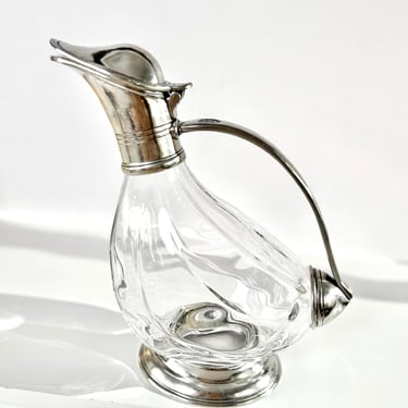 Vintage Pewter Duck Decanter Italian Glass Claret Jug Wine Carafe Luxury Barware 