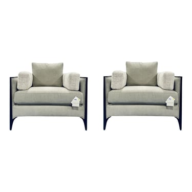 Caracole Modern Gray Bolster Me Club Chairs Pair